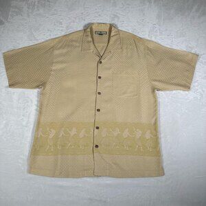 Tommy Bahama Shirt Men Size L Yellow Hawaiian Relax Short Sleeve 100% Silk